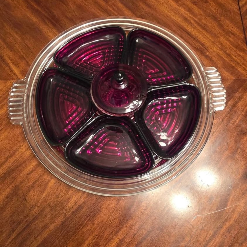 Mcm Atomic Art Deco Anchor Hocking Manhattan serving relish set 50's modern Rare